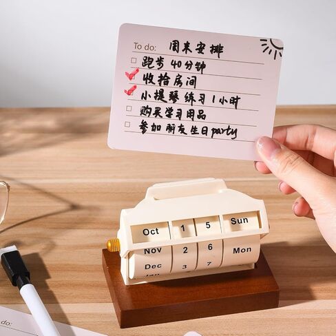 Rotary Perpetual Calendar for Desk,Wooden Wheeling Calendar Month Week Day Date Display for Home Office,Reusable Reminder List Travel Record Card(To Do List) (Wheel Perpetual Calendar) in Saudi Arabia
