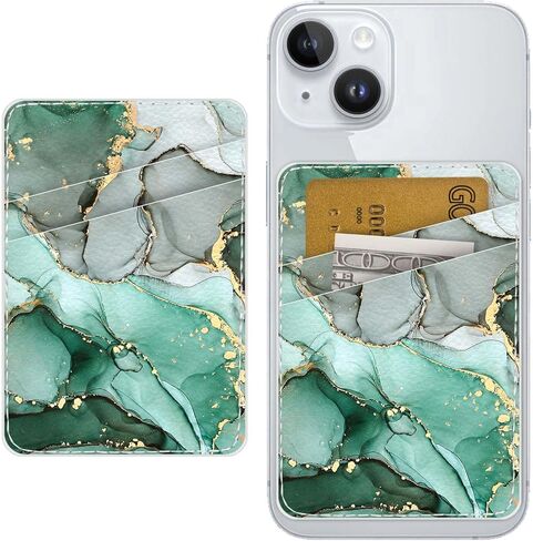 Leather Phone Card Holder Phone Wallet, Stick Back Phone Wallet Sticker Stylish Phone Case Credit Card Holder, Suitable for iPhone, Samsung, Android and Most Smart Phones.Dark Green Marble in Kuwait