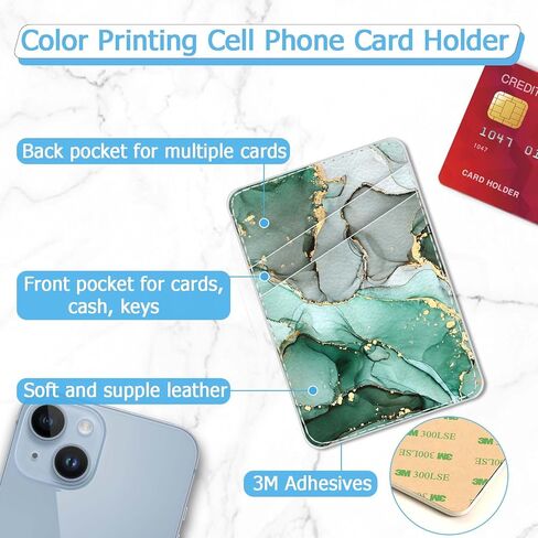 Leather Phone Card Holder Phone Wallet, Stick Back Phone Wallet Sticker Stylish Phone Case Credit Card Holder, Suitable for iPhone, Samsung, Android and Most Smart Phones.Dark Green Marble in Kuwait