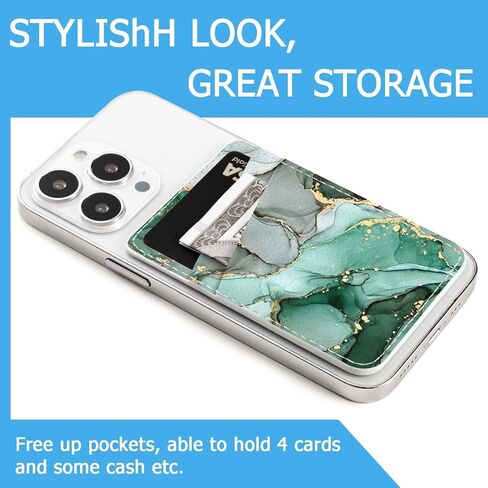 Leather Phone Card Holder Phone Wallet, Stick Back Phone Wallet Sticker Stylish Phone Case Credit Card Holder, Suitable for iPhone, Samsung, Android and Most Smart Phones.Dark Green Marble in Kuwait