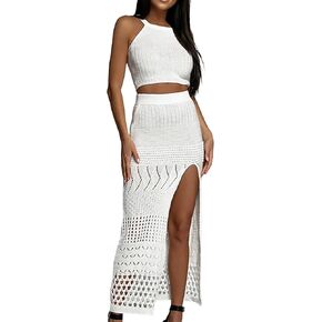 European and Summer New Beach Skirt Women's Solid Color Sexy Knitted Hollow Bikini Girls Size 12 Bathing Suit