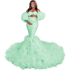 Changuan Puffy Maternity Dress for Photoshoot Tulle Bridal Robes Ruffle Mermaid Pregnancy Gowns Baby Shower Dress