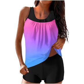 Women's Tankini Swimsuits Two Piece Sets Blouson Swim Tank Top High Waist Tummy Control Boy Shorts Siwmwear Tankini