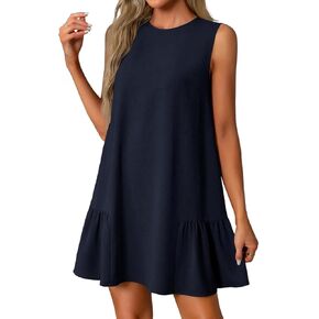 Sexy Sleeveless Tank Dress for Women Beach Vacation Ruffle Hem Tshirt Sundress Summer Loose Fit Cover Ups Dresses