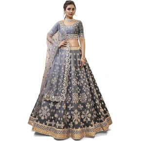 Riya Women's Sequins Zari Embroidered Georgette Lehenga Choli with Dupatta