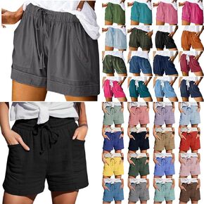 Womens Shorts Casual 2024 Summer Beach Linen Drawstring Shorts with Pockets Loose Vacation Trendy Lounge Shorts