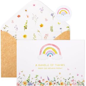 Crisky Baby Shower Thank You Cards with Envelopes, 50 Pack General Baby Shower Cards Floral Rainbow Design,(A Bundle of Thanks From Our Growing Family)