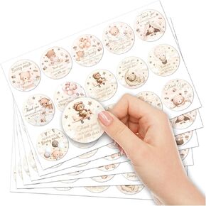 Pack 90 Pcs Bear Balloons Baby Shower Stickers for Party Favors Toddlers Thank You Labels Birthday Supplies Funny Aesthetic Sticker Round Waterproof Vinyl Decals Cute Decorations