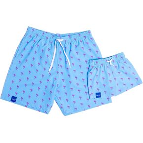 Father Son Neon Flamingo Print Matching Swimsuits