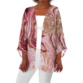Lightweight Cardigan for Women Summer Printed Beach Cover Up Tops Open Front 3/4 Sleeve Kimono Cardigan Casual Blouse