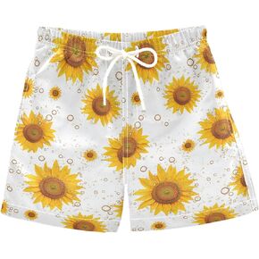 JUNZAN Funny Sunflower Star White Boy Swimming Trunks Quick Dry Boys Kayaking Shorts Kids Swimwears Swimming Party 2T