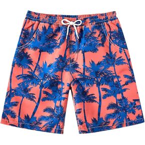Kids Boys Swim Trunks Summer Hawaiian Tropical Print Swim Shorts UPF 50+ Quick Dry Drawstring Beach Board Short Kids Swimsuit