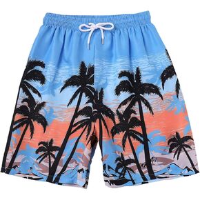 Boys Swim Trunks Drawstring Cute Cartoon Print Swimsuit Hawaiian Beach Board Shorts Quick Dry Bathing Suits Kids Swim Shorts