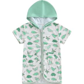 Newbgclo Toddler Boys Swim Cover Up Zip Up Hooded Tree/Dinosaur Print Bathing Suit Coverup Wraps Kids Pool Beach Robe