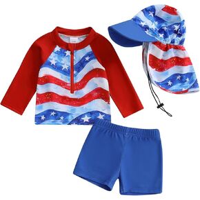 Toddler Baby Boy 4th of July Swimsuit Rash Guard Boys One Piece Zipper Swimwear Fourth of July Bathing Suit