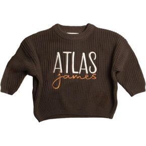 Personalized Baby Knit Embroidered Sweater, Hand Embroidered Name Sweater, Birthday Newborn Baby