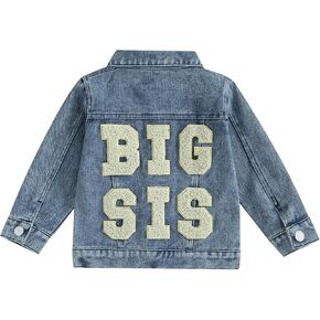 Toddler Baby Boy Denim Jackets Big Bro,Lil Bro,Big Sis,Lil Sis Letters Embroidery Matching Denim Jackets Outerwear
