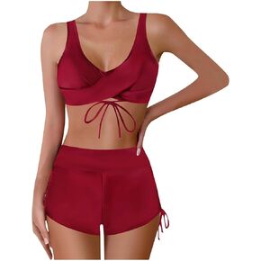 Womens Bathing Suits Two Piece Sets High Waist Full Coverage Boy Shorts Tummy Control Push Up Ruched Tanks Swimsuits