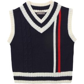 Kids Toddlers Unisex Preppy Striped V-Neck Knit Pullover Sweater Vest for Boys & Girls Made in Korea