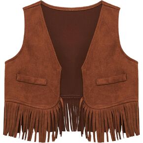 Baby Boys Cowboy Suede Vest Open Front Fringe Tassels Dressy Waistcoat for Halloween Party