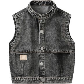 BILIKEYU Toddler Little Boys Ripped Denim Jackets Sleeveless Button Down Casual Loose Vests Outwear Coats with