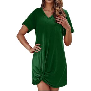 Womens Swimsuit Coverup Short Sleeve Swimwear Beach Cover Ups Sheer Twisted Hem Basic Summer V Neck Shirt Sun Dresses