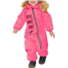 Children Ski Suit Insulated Snow Bib Overalls Thermal Warm Windproof Snowsuit With Removable Hood Mud (18-24 Months)
