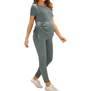 SEAUR Maternity 2 Piece Set Women‘S Comfy Lounge Set Summer Top and Pants Outfits Pregnancy Postpartum Travel Mama Clother