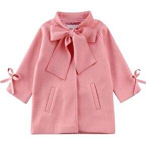 Evelin LEE Kids Girls Winter Warm Wool Blend Jacket Coat Bowknot Stand Collar Outwear Overcoat