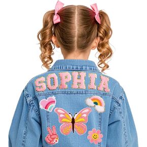 Personalized Kids Jean Jacket with Names, Custom Long Sleeve Toddler Jean Jacket, Baby Girls & Boys Denim Jackets Clothes, Birthday Back to School Outfits Christmas Easter Gifts for Kids 1-8 Years Old