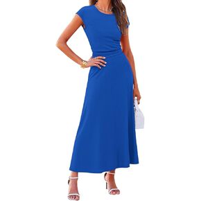 Womens Two Piece Skirt Set Dressy Casual Ribbed Knit Crew Neck Short Sleeve Cropped Top High Waist Swing Midi Skirts