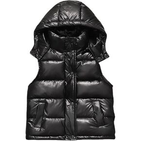 Happy Cherry Shiny Puffer Jackets Kids Boys Girls Reflective Hooded Vest Metallic Sleeveless Jacket 2-12 Years
