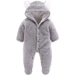 Gerrit Baby Boy Girl Cute Bear Fleece Hooded Romper Snowsuit Infant Warm Fleece Jumpsuit