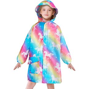 WAWSAM Lightweight Kids Rain Poncho Reusable Toddler Raincoat Waterproof Girls Rain Jacket Durability Boys Girls Rain Coat