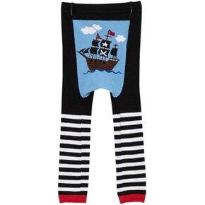 Doodle Pants Leggings | Black Pirate Ship, Gray Quartrefoil Anchor
