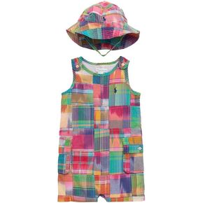 Polo Ralph Lauren Baby Boy's Madras Plaid Shortalls & Bucket Hat Set 9 Months
