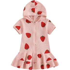 Kids Girl Swim Waffle Cover Up Studdler Bird Girl Short Sheive zip-uded swimsuit Terry Coverups Dress Dresswear Sweatwear
