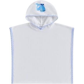 Toddler Boy Girl Swim Cover Up Whale Embroidery Contrast Trim Terry Cloth Hooded Poncho Towel Beach Pool Coverups