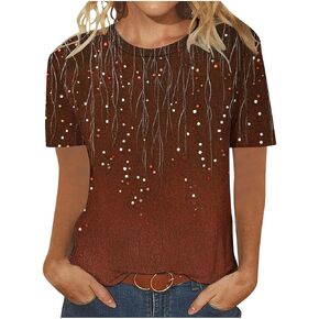 Womens Short Sleeve Tops Dressy Casual Summer Shirts Plus Size Tunic Loose Fit Novetly Floral Shirts Blouse Tees