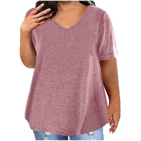 Plus Size Tops for Women Summer Loose Tunics Tee Short Sleeve Blouses V Neck Dressy Casual Shirts Loose Fit Tshirts