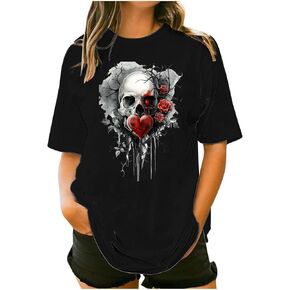 زائد الحجم المحملات الرسومية للنساء جمجمة مضحكة tshirts قمم الصيف فضفاضة مريحة غير رسمية قصيرة الأكمام