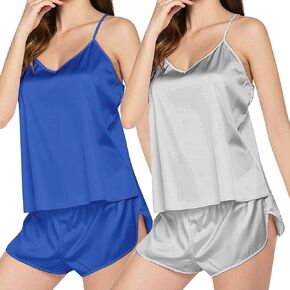 SHAOBGE 2 PC Silk Pajamas for Women 2024 Fall Casual Sexy Sleepwear Plus Size Soft Loungwear Lingerie Fashion Cami Pjs Set