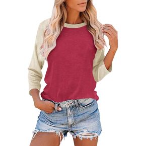 Womens Loose Fitting Tunic Summer 3/4 Sleeve Top Baseball Tshirts Shirts Color Block Cute Blouses Baseball Mom Tees
