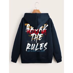 Women for Sweatshirt Slogan Graphic Drop Shoulder Drawstring Zipper Thermal Hoodie Women for Sweatshirt (Color : Navy Blue, Size : X-Small)