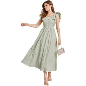 ROLVK Women's Casual Dresses Ruffle Armhole Striped Dress Charming Mystery Special Beautiful