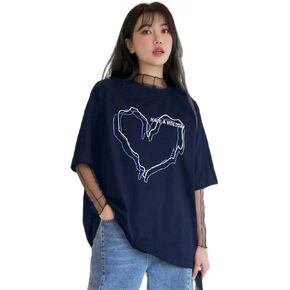 KINHA Women's T-Shirt Slogan & Heart Print Drop Shoulder Tee