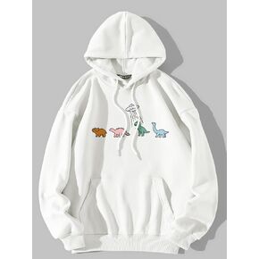 Women for Sweatshirt Cartoon Graphic Drop Shoulder Drawstring Thermal Lined Hoodie Women for Sweatshirt (Color : White, Size : Large)