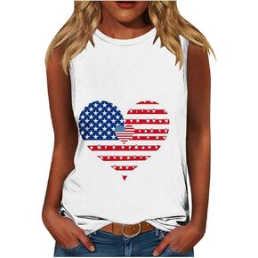 Womens American Flag Patriotic Tank Top Plus Size Stars Stripes Printed Summer Tees Sleeveless USA 4th of July Tops