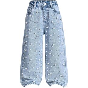 Wdirara Toddler Girl's Girl's Jeans Jeans الخصر المرن سراويل جينز الساق المستقيمة