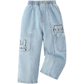 SOLY HUX Toddler Girl's Straight Leg Jeans Elastic Waist Cute Denim Pants Lovely Summer Clothes